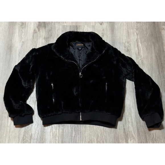 Ambience Outerwear Women's Black Faux Fur Soft Fluffy Jacket‎ sz Large Full Zip - Picture 6 of 7